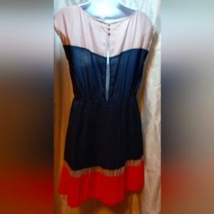 American Eagle Outfitters Dress Open Back Pleated Shirt Sleeves Navy Blue Button